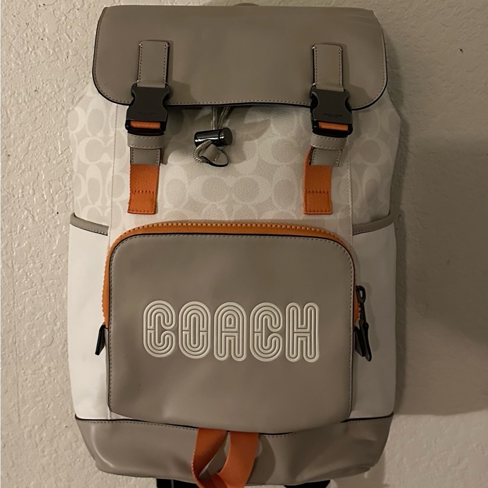 Coach Men's Gray and Orange Backpack - Picture 1 of 10